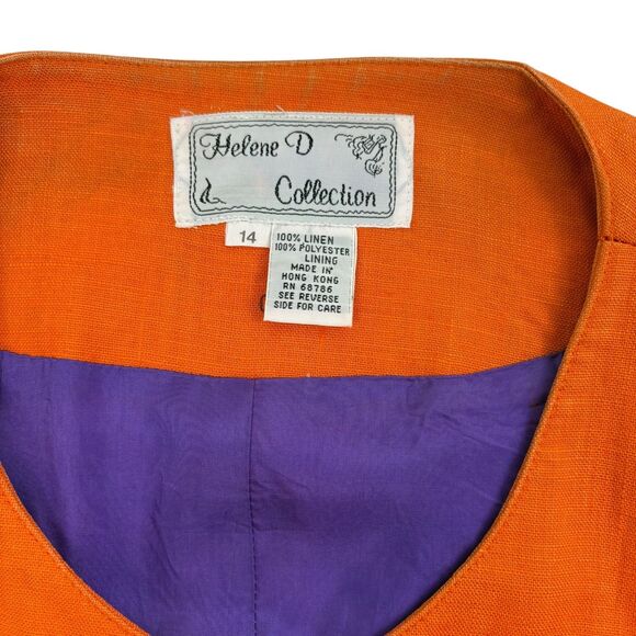 VTG Helene D Collection Linen Colorblock SS Jacket Jeweled Buttons FLAWS 14 - Picture 3 of 16